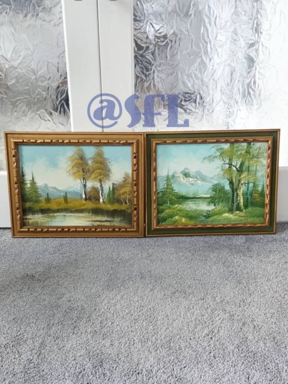 2 x Vtg Oil Paintings Landscape Lake Forest Mountain Canvas Artist Signed And Fr